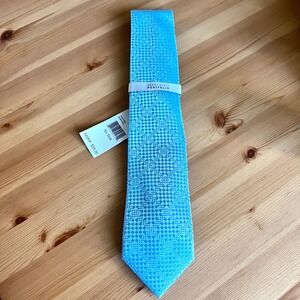 Perry Ellis Portfolio Necktie Aqua Blue Geometric Pattern‎ Dress Tie NWT $55